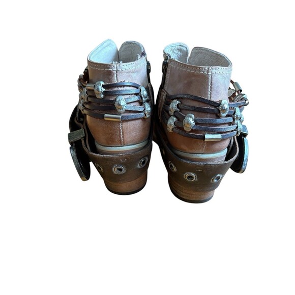 Freebird By Steven SALOON Taupe Tan Leather Western Belted Boots Womens Size 8 - Picture 5 of 16